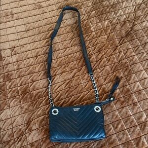 Victoria's Secret Black Leather Chevron Crossbody Bag